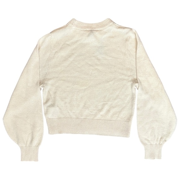 H&M Floral Embroidered Balloon Sleeve Bohemian Crew Neck Sweater Cream Women XXS - Picture 2 of 5